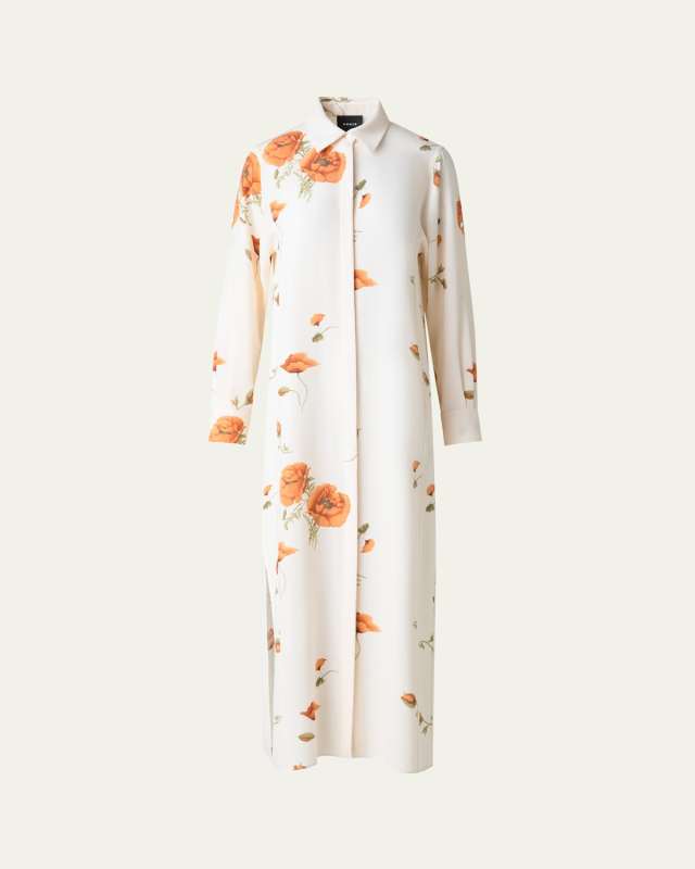 Anemone Print Silk Crepe Midi Tunic Dress